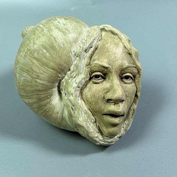 Art Sculpture Woman’s Face In Gastropod Shell  Handmade Signed B. Bond 1981 - Picture 1 of 8